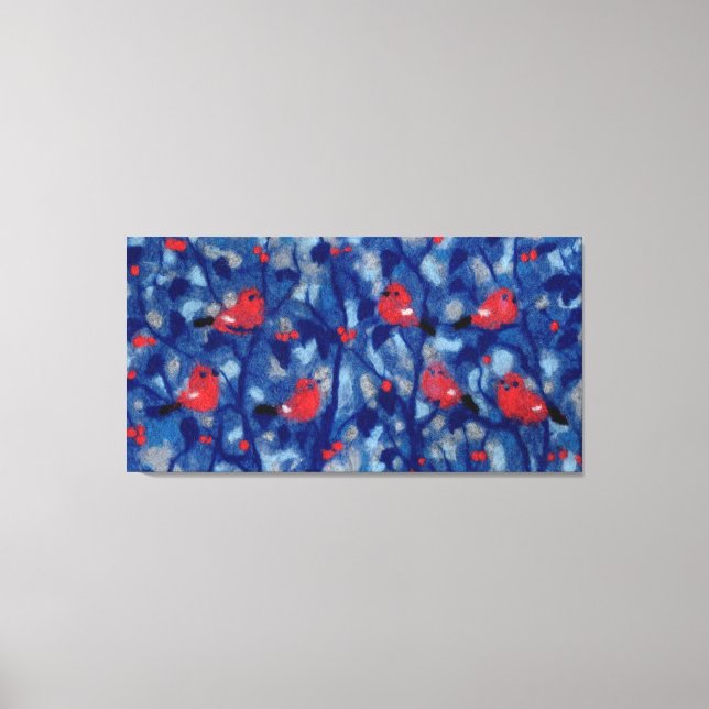 Impressão Em Tela Pintassilgos, pássaros vermelhos árvores da flores (Frente)