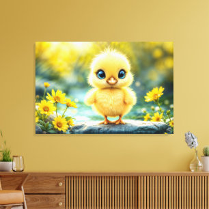 Impressão Em Tela Pintinho liso e bonito com olhos grandes sobre uma