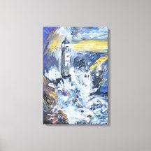 Pintura a Acrílico Impasto de Farol em Mar Tempest