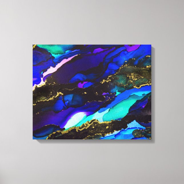 Impressão Em Tela Pintura a Álcool Preto e Roxo Selvagem (Frente)