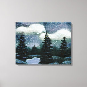 Impressão Em Tela Pintura a óleo azul da floresta, paisagem bonito