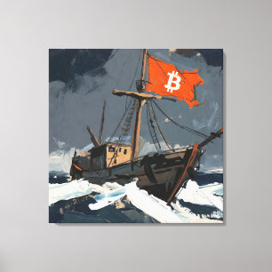 Impressão Em Tela "Pintura a óleo 'Bitcoin Sailing' #2"