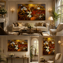 Pintura a Óleo da Volta das Grous Lótus Dourado