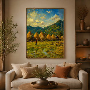 Impressão Em Tela Pintura a óleo da zona rural do Vietname, Campo de