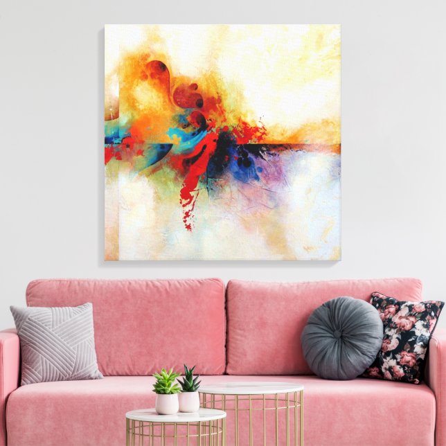 Impressão Em Tela Pintura a óleo de Abstrato cor brilhante (Insitu(Sala de estar))