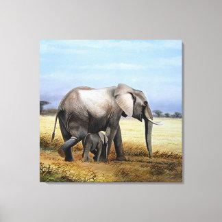 Impressão Em Tela Pintura a óleo de elefante e vitelo