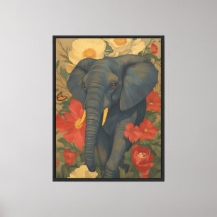 Impressão Em Tela Pintura a óleo de elefante surreal vintage em pare