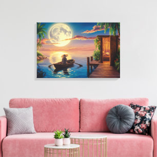 Impressão Em Tela Pintura a óleo de paraíso tropical