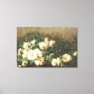 Impressão Em Tela Pintura a Óleo de Rosas Brancas Vintage