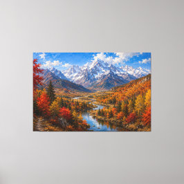 Impressão Em Tela Pintura a óleo do vale da montanha de outono