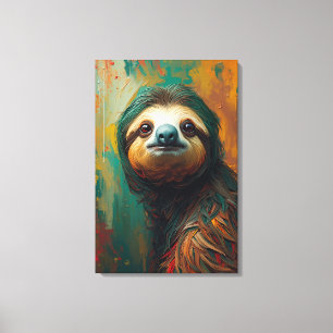 Impressão Em Tela Pintura a óleo vibrante com retrato artístico