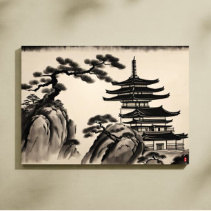 Impressão Em Tela Pintura a Tinta da Paisagem Japonesa