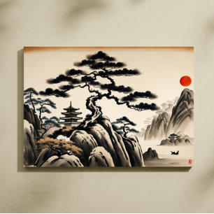 Impressão Em Tela Pintura a Tinta da Paisagem Japonesa