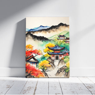 Impressão Em Tela Pintura a Tinta de Paisagem Coreana