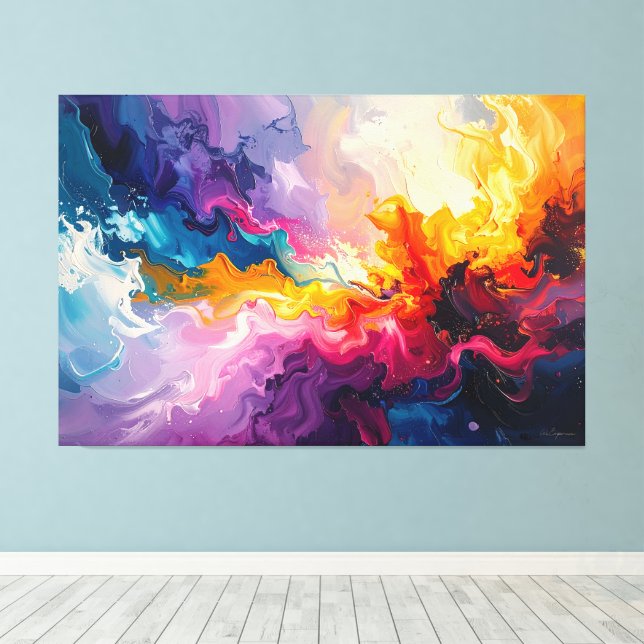 Impressão Em Tela Pintura abstrata acrílica (Insitu(piso de madeira))