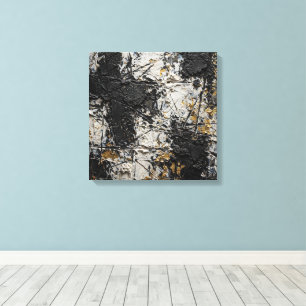 Impressão Em Tela Pintura Abstrata Brutalista de Luxo - Preto