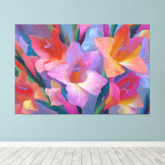 Impressão Em Tela Pintura Abstrata de Gladiolus Rosa e Azul Arte de