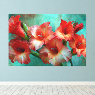 Impressão Em Tela Pintura Abstrata de Gladiolus Vermelho e Laranja n