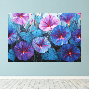 Impressão Em Tela Pintura Abstrata de Ipoméia Azul e Roxa
