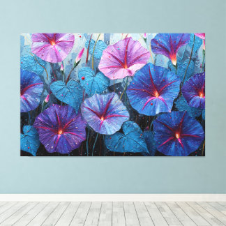 Impressão Em Tela Pintura Abstrata de Ipoméia Azul e Roxa