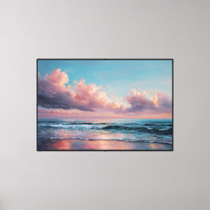Impressão Em Tela Pintura Abstrata do Oceano ao Pôr do Sol – Arte Ab