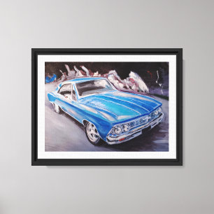 Impressão Em Tela Pintura Artística de Carro Azul