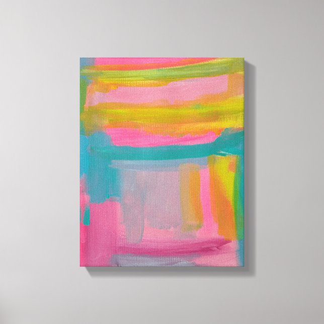 Impressão Em Tela Pintura azul-rosa-escuro e Abstrato amarelo (Frente)