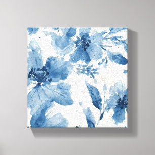 Impressão Em Tela Pintura Botânica Caprichosa Floral Aquarela Azul