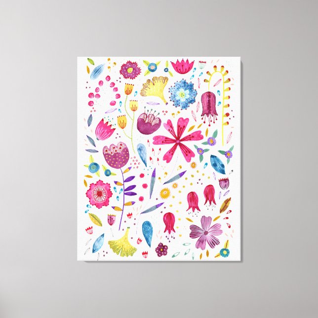 Impressão Em Tela Pintura Botânica De Flores Selvagens De Aquarela (Frente)