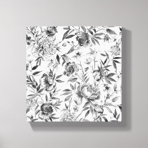 Impressão Em Tela Pintura Botânica Floral em Aquarela Chinesa