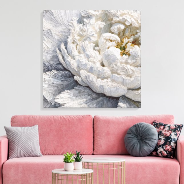 Impressão Em Tela Pintura Branca de Peony Impasto (Insitu(Sala de estar))