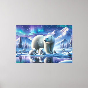 Impressão Em Tela Pintura Cena Nevada Família de Ursos Polares