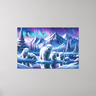 Impressão Em Tela Pintura Cena Nevada Família de Ursos Polares