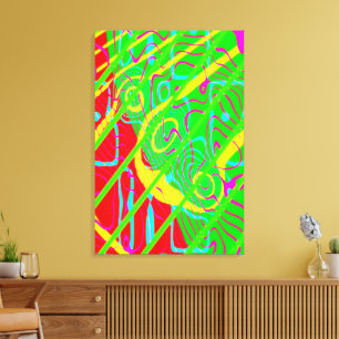Impressão Em Tela Pintura Cinética de Cores Neon da Física Quântica