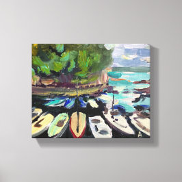 Impressão Em Tela Pintura clássica, paisagem com barcos no mar