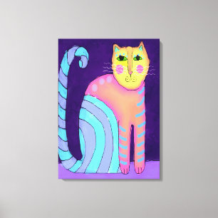 Impressão Em Tela Pintura Colorida de Gatos Abstrato
