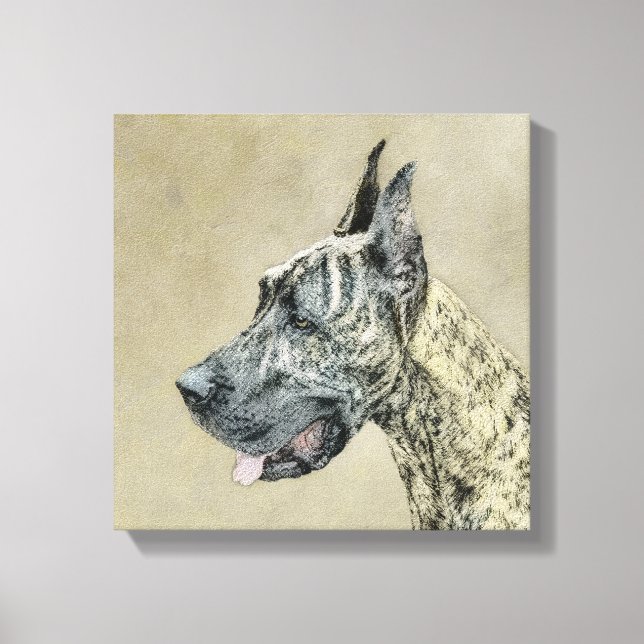 Impressão Em Tela Pintura com o Grande Dane (Brindle) - Arte Canina  (Frente)
