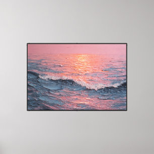 Impressão Em Tela Pintura da Onda do Oceano ao Pôr do Sol – Arte Abs