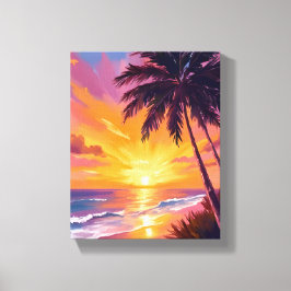 Impressão Em Tela Pintura da Praia do Pôr do Sol do Havaí Viagem