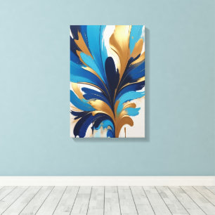 Impressão Em Tela Pintura de Abstrato Azul e Dourada moderna