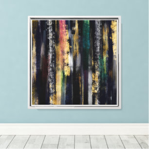Impressão Em Tela Pintura de Abstrato Dourada de Brushstrokes Azul M