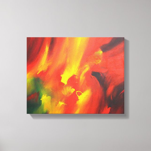 Impressão Em Tela Pintura de Abstrato verde amarelo vermelho (Frente)