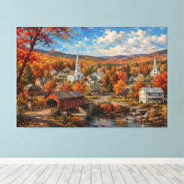 Impressão Em Tela Pintura de Aldeia de New England no Outono