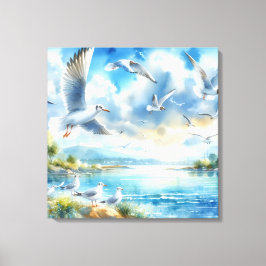 Impressão Em Tela Pintura de Aquarela de Seagull