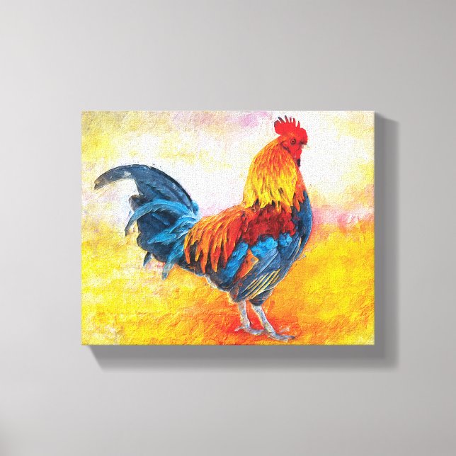 Impressão Em Tela Pintura de Arte Digital Colorida Rooster (Frente)