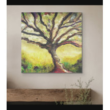 Pintura de árvore de pássaro Paisagem Campo Arte D