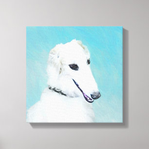 Impressão Em Tela Pintura de Borzoi (branca) - Arte de Cão Original