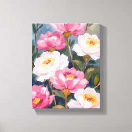 Impressão Em Tela Pintura de Buquê de Flores Peônias Rosa