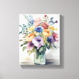 Impressão Em Tela Pintura de Buquê Floral em Aquarela