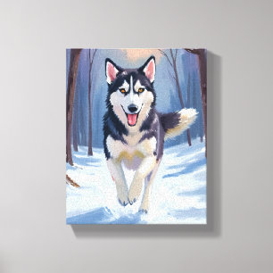 Impressão Em Tela Pintura de Cachorro Husky Siberiano Inverno